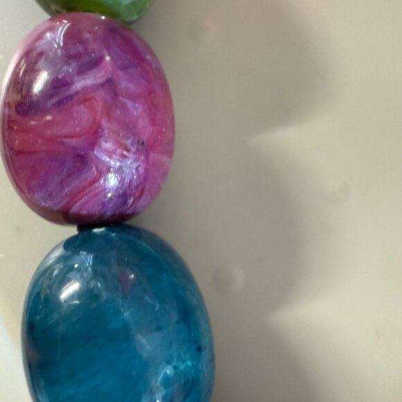 Multicolor Chunky Oval Bead Necklace Extender Chain Lobster Clasp Choker Adjusts - Picture 13 of 16